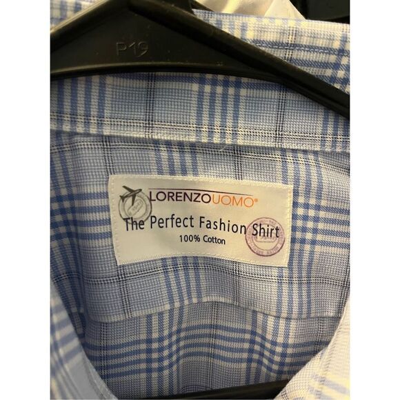 Lorenzo Uomo Blue Plaid Dress Shirt. Size 16 - Picture 2 of 7
